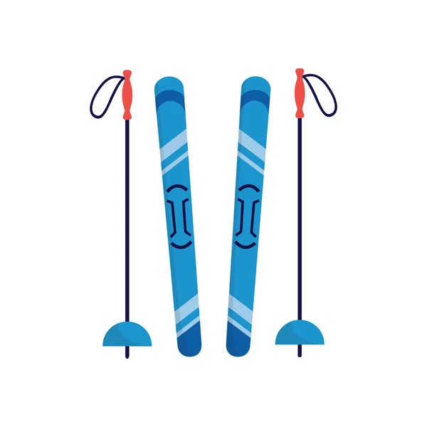 Coppia di sci e bastoncini blu isolati su fondo bianco — Vettoriale Stock