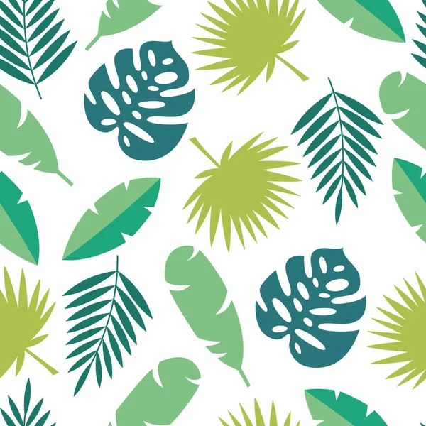 Patrón inconsútil de las hojas tropicales - hoja de palmera verde y follaje vegetal exótico — Vector de stock