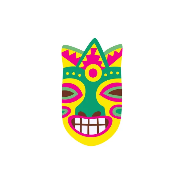 Icono de máscara tiki colorido con la cara sonriente pintada - escultura tótem exótica — Vector de stock