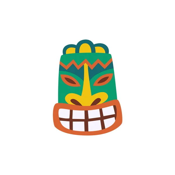 Green tribal Tiki mask icon isolated on white background — Stock vektor