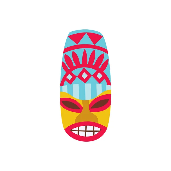 Long oval cartoon Tiki mask with tribal ornaments - flat icon — Stock vektor