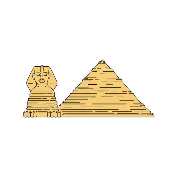 Pirámide egipcia y puntos de referencia de la esfinge, ilustración del vector de boceto iisolated . — Vector de stock
