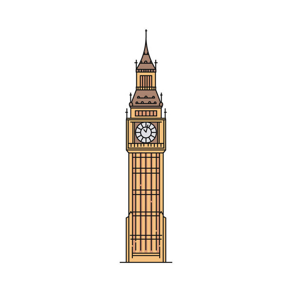 Flat Big Ben icon isolated on white background - famous London landmark