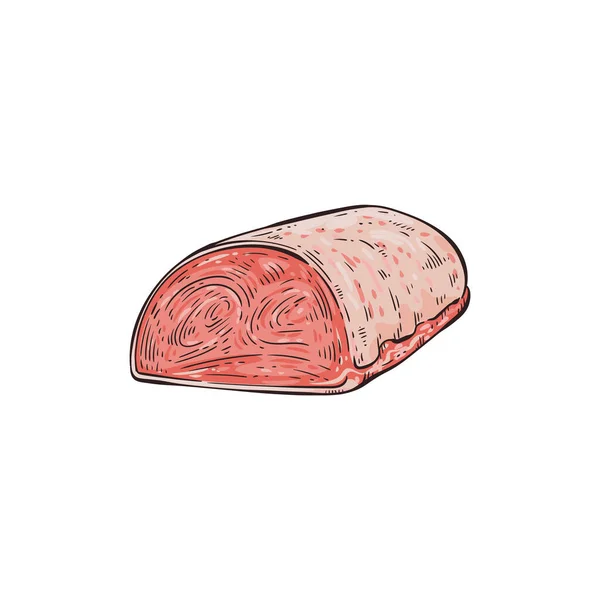GRANDE pezzo tagliato di carne di maiale immagine, vettore illustrazione schizzo stile isolato . — Vettoriale Stock