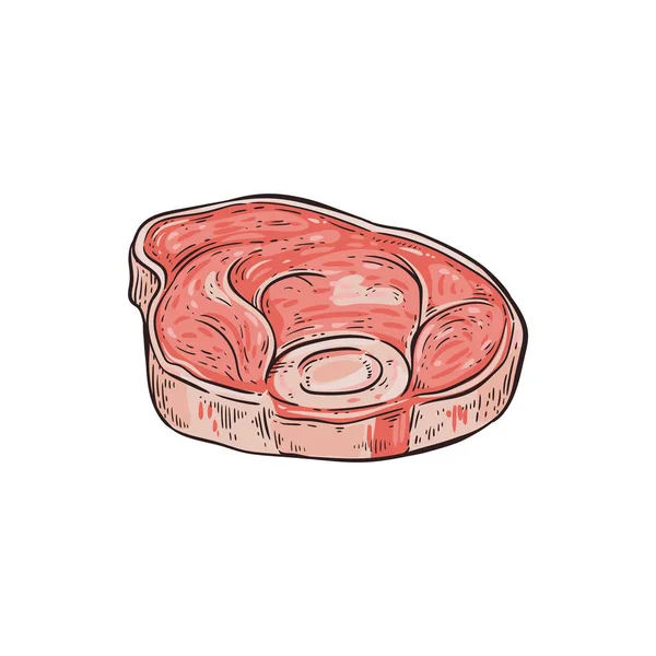 Carne di maiale grasso bistecca con icona osso, stile schizzo illustrazione vettoriale isolato . — Vettoriale Stock