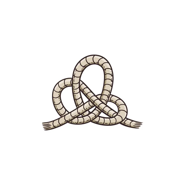 Sea nautical knot from ship rope or cord, sketch vector illustration isolated. — Stok Vektör