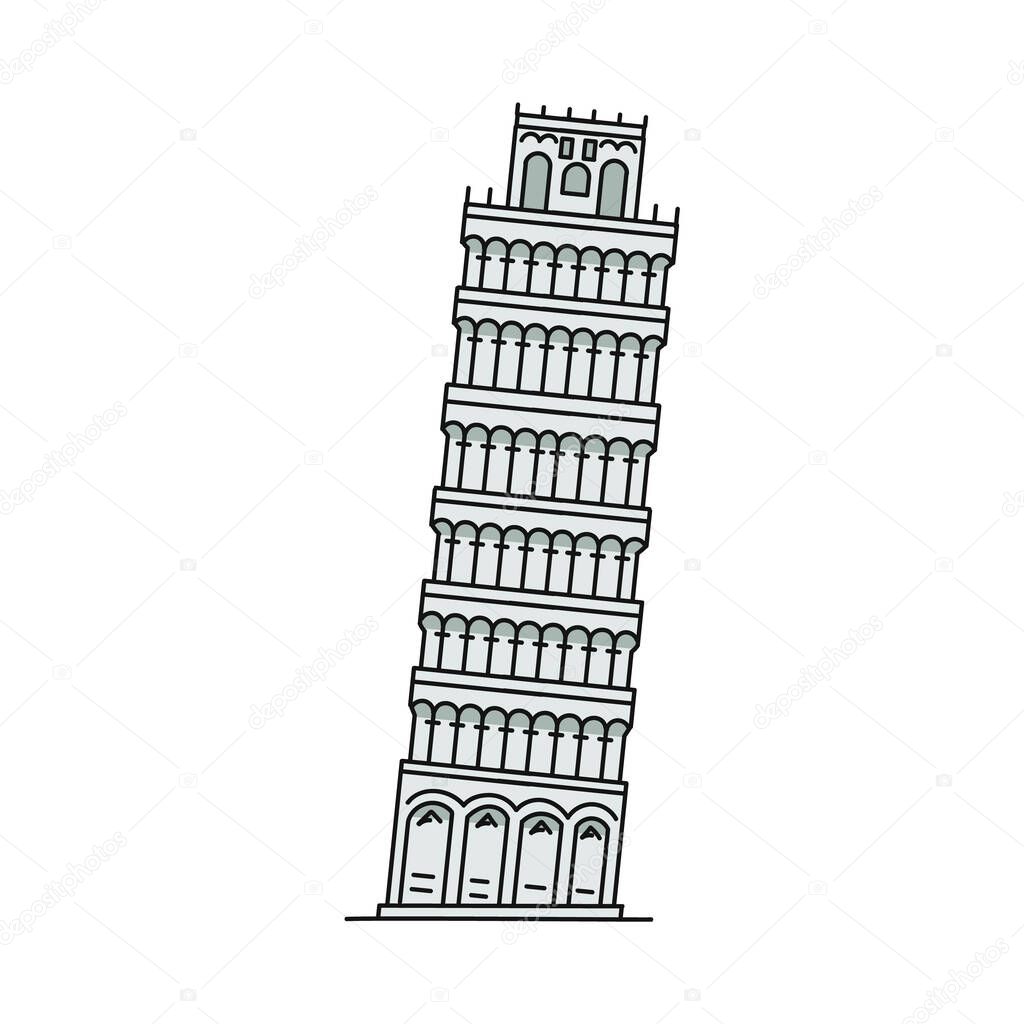 Famous Italian landmark - falling Pisa tower icon, vector illustration isolated.