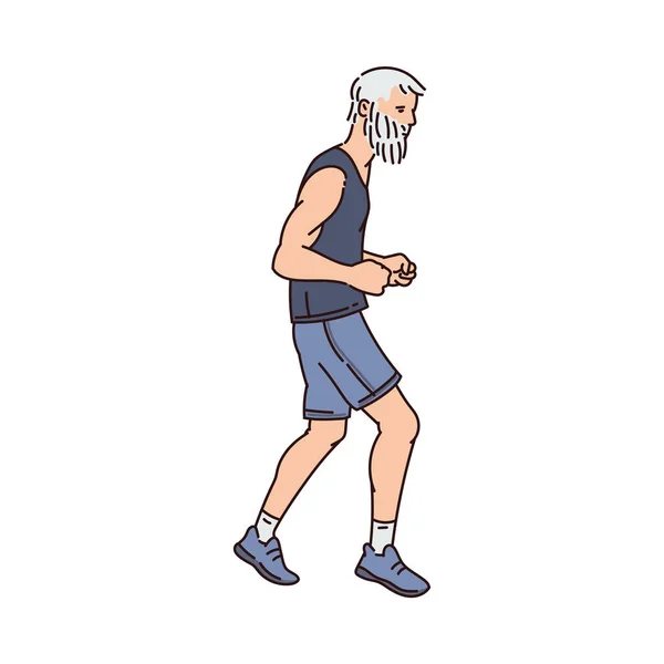Viejo corredor corriendo hacia adelante - vista lateral del atleta deportivo de dibujos animados — Archivo Imágenes Vectoriales