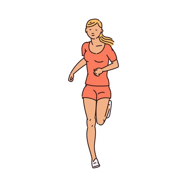 Kobieta z kreskówki biegnąca do przodu widziana z przodu — Wektor stockowy