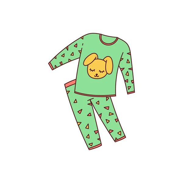 Bequeme und weiche grüne Pyjama-Symbol, Zeichentrickskizze Vektor Illustration isoliert. — Stockvektor