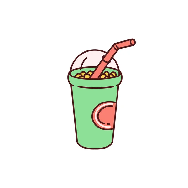 Parel melk bel thee in plastic container vector schets illustratie geïsoleerd. — Stockvector