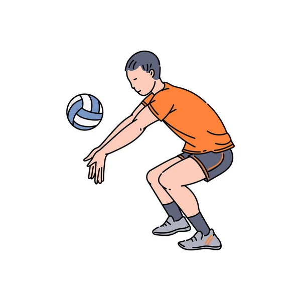 Volleyball player character hitting ball, sketch vector illustration isolated. — 스톡 벡터