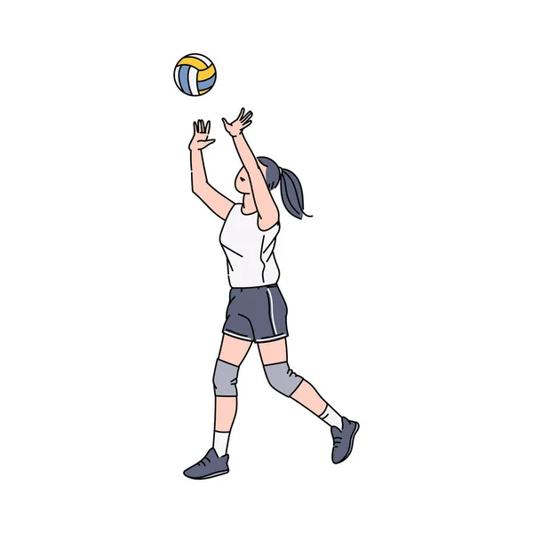 Women volleyball player character vector illustration in sketch style isolated. — Stock Vector