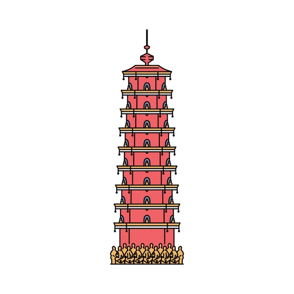 Hong Kong kırmızı kule simgesi - tarihi Asya mimari binası — Stok Vektör