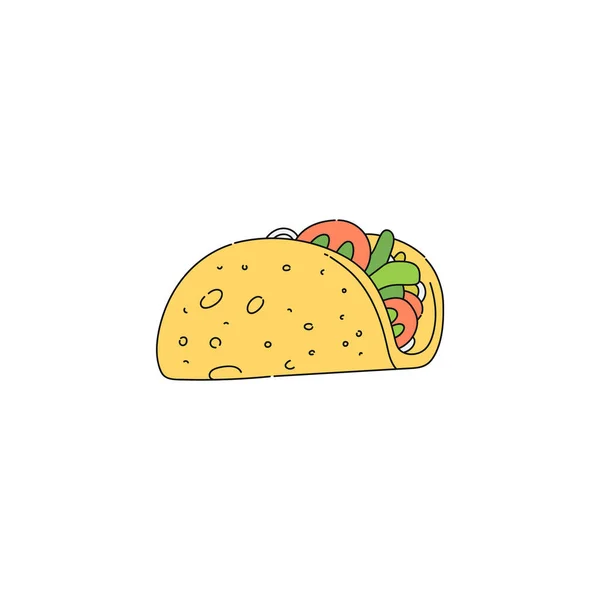 Taco disegno isolato su sfondo bianco - spuntino cibo messicano — Vettoriale Stock