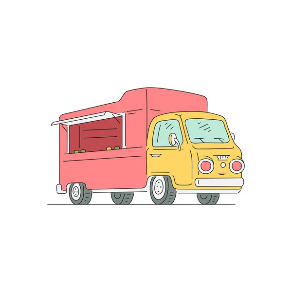 Empty red and yellow food truck isolated on white background — Stock Vector