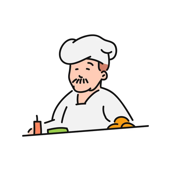 Chef cozinheiro em chapéu personagem vetor ilustração em esboço desenho animado estilo isolado . — Vetor de Stock