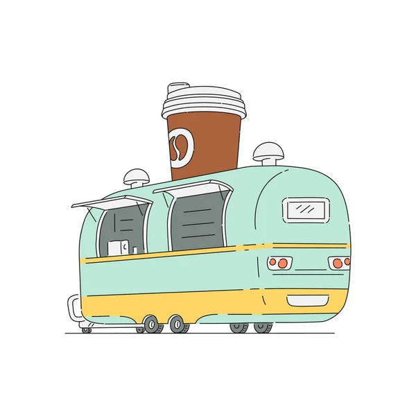 Street food cafeteria truck vector illustration in sketch cartoon style isolated. — 스톡 벡터