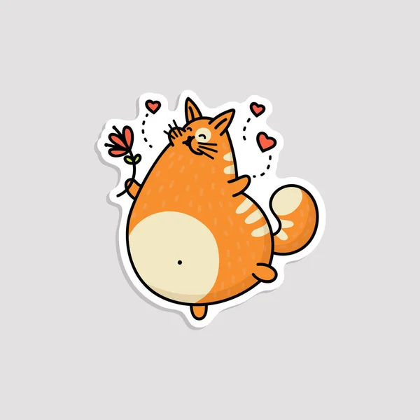 Cute cartoon car in love - funny sticker with orange animal with hearts — 스톡 벡터