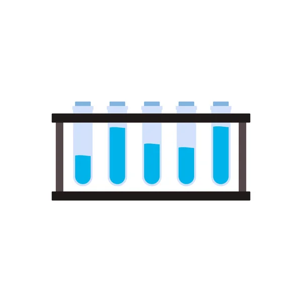 Soporte de tubo de ensayo de ciencia con vasos de precipitados llenos de líquido azul — Vector de stock