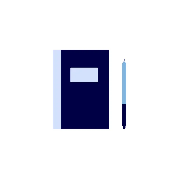 Χαρτί σημειωματάριο και στυλό - επίπεδη μπλε εικόνα απομονώνονται σε λευκό φόντο. — Διανυσματικό Αρχείο