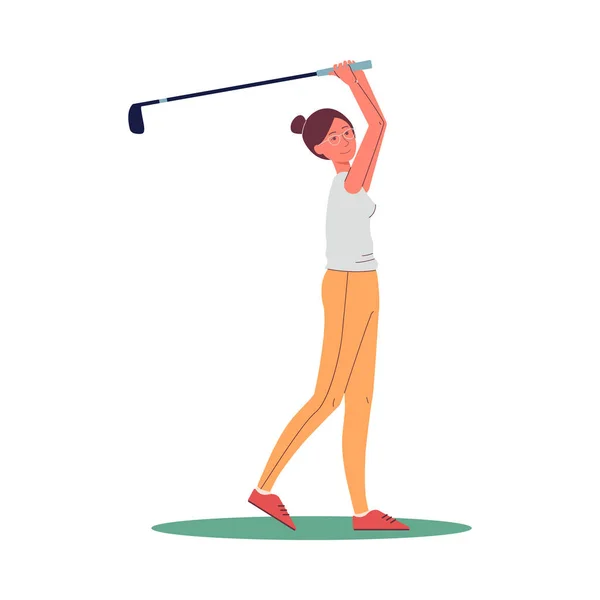 Jogadora de golfe feminino muda de personagem para atacar plana ilustração vetorial isolado . —  Vetores de Stock