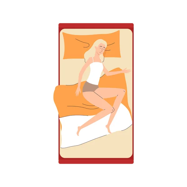 Woman cartoon character sleeping in bed, flat vector illustration isolated. — 스톡 벡터