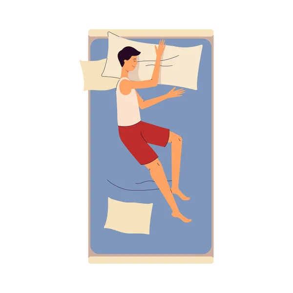 Dormir sur le lit jeune homme dessin animé personnage plat vecteur illustration isolé . — Image vectorielle