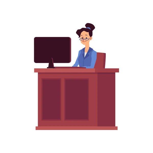 Judge in court of law woman character, flat cartoon vector illustration isolated. — Stock vektor