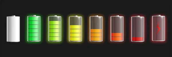 Various energy level batteries or accumulators set, vector illustration isolated. — Stock Vector