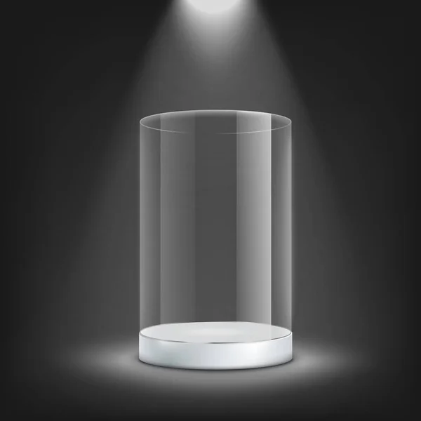 Glass exhibition showcase spotlighted, realistic vector illustration isolated. — ストックベクタ