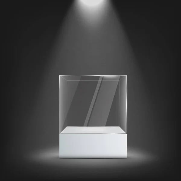 Glass sportlighted museum exhibition showcase, realistic vector illustration. — Διανυσματικό Αρχείο