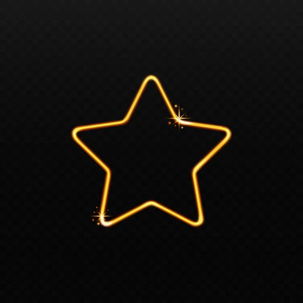 Golden star shape made of sparkly magic light isolated on black background — Stockvector