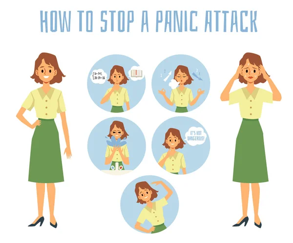 如何阻止恐慌发作- -用一系列方法制作的信息海报 — 图库矢量图片