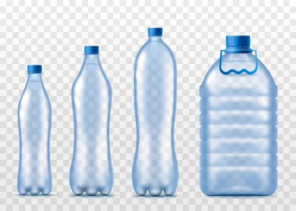 Conjunto de botellas de plástico de agua potable ilustración vector realista aislado . — Archivo Imágenes Vectoriales