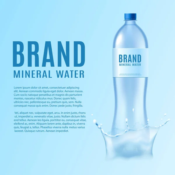 Bandiera di branding acqua minerale con bottiglia illustrazione vettoriale realistica isolata . — Vettoriale Stock