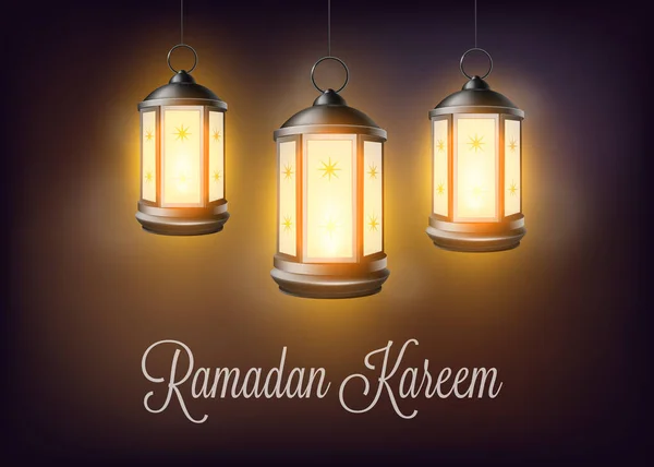 Ramadan Kareem begroet banier met lantaarns, realistische vector illustratie. — Stockvector