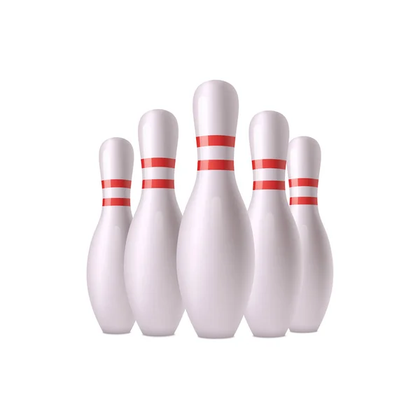 Bowling csapok csoport tárgyak, reális vektor illusztráció elszigetelt fehér. — Stock Vector