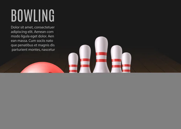 Banner para bowling clube com skittles e bola, ilustração vetorial realista . —  Vetores de Stock