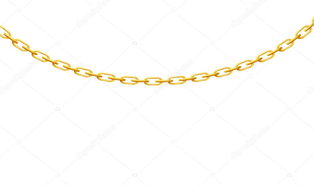 Realistic thin gold chain with oval links isolated on white background