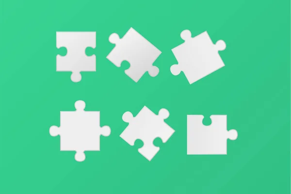 White blank jigsaw puzzle pieces set, realistic vector illustration isolated. — Stock Vector