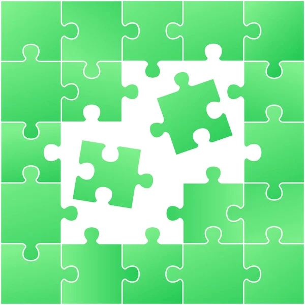 Unvollständige grüne Puzzle mit streunenden Teilen auf weißem Hintergrund. — Stockvektor