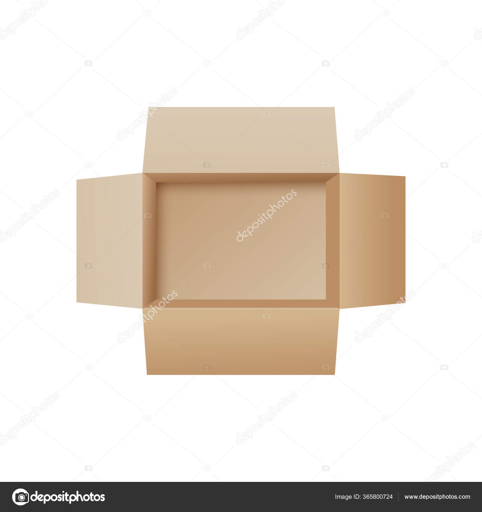 Buka kotak kardus dari tampilan puncak mockup kontainer paket kosong
