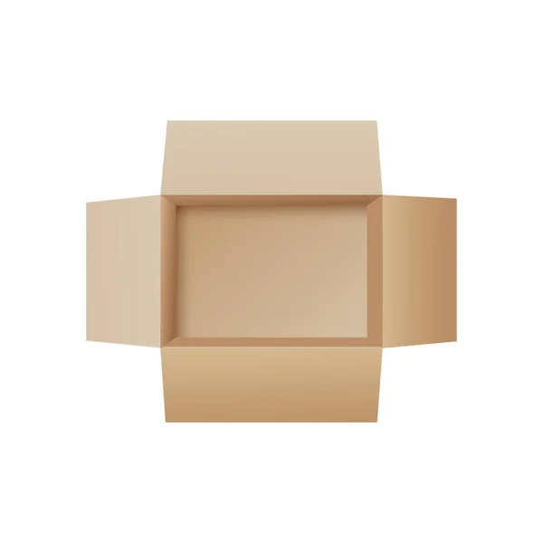 Üst görünümden karton kutu aç - boş paket kutusu modellemesi — Stok Vektör