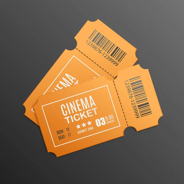 黄色の空の映画のチケットのテンプレート現実的なベクトルのイラスト孤立. — ストックベクタ