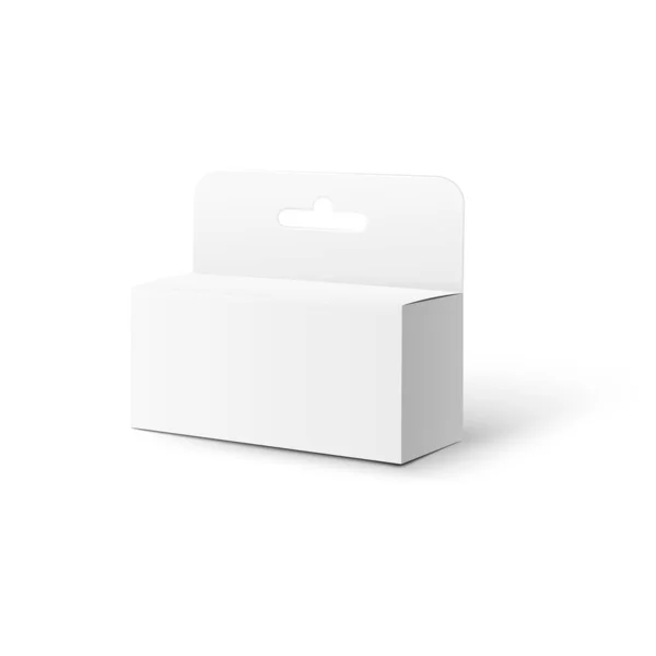 Mockup realista caja blanca con lengüeta colgante aislado sobre fondo blanco — Archivo Imágenes Vectoriales