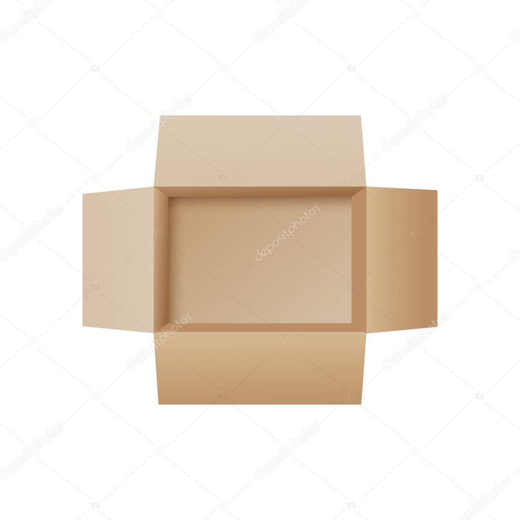 Open cardboard box from top view - empty package container mockup