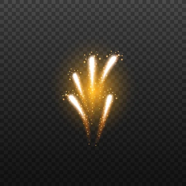 Goldenes Feuerwerk in der Anfangsphase mit funkelnden Goldfeuerpartikeln — Stockvektor