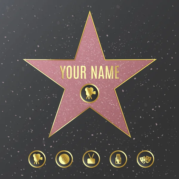 Passeio de Hollywood de modelo de nome de estrela de fama - mockup realista —  Vetores de Stock