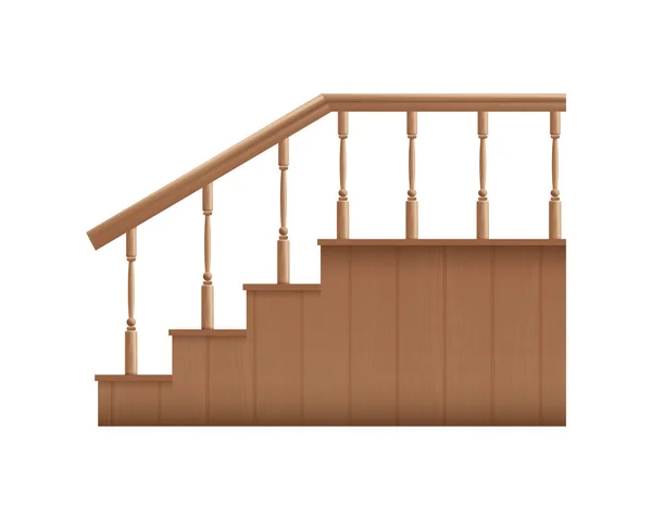 Πρότυπο ξύλινα σκαλοπάτια με χειρολισθήρες ρεαλιστική διανυσματική απεικόνιση απομονωμένη. — Διανυσματικό Αρχείο